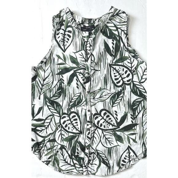Tahari White and Green Floral Sleeveless Button Up Shirt Women's Size M - Picture 6 of 9